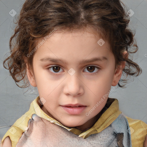 Neutral white child female with medium  brown hair and brown eyes