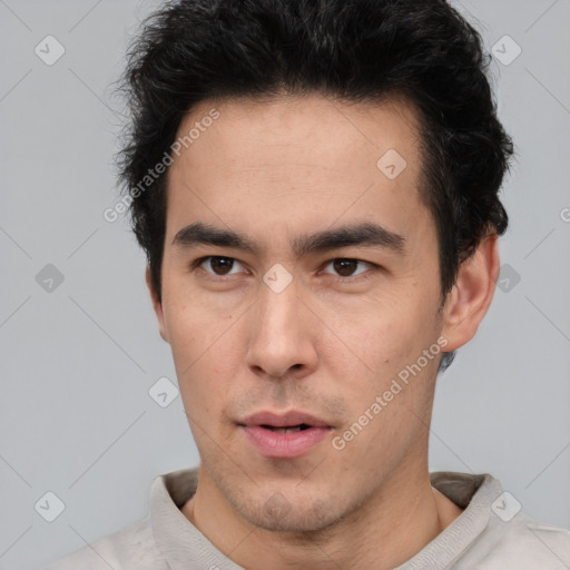 Neutral asian young-adult male with short  black hair and brown eyes