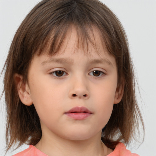 Neutral white child female with medium  brown hair and brown eyes