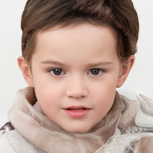 Neutral white child female with short  brown hair and grey eyes