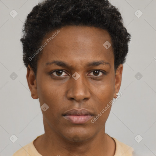 Neutral black young-adult male with short  brown hair and brown eyes