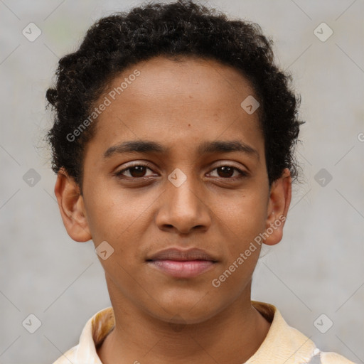 Neutral black young-adult male with short  brown hair and brown eyes