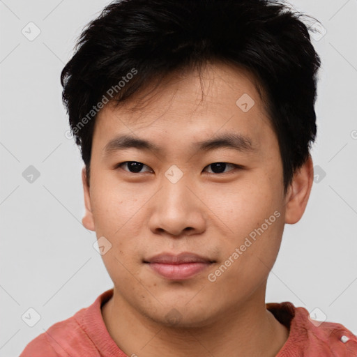 Neutral asian young-adult male with short  brown hair and brown eyes