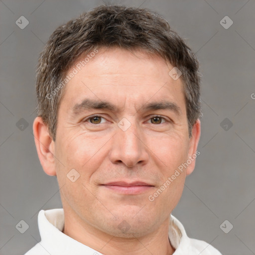 Neutral white adult male with short  brown hair and brown eyes