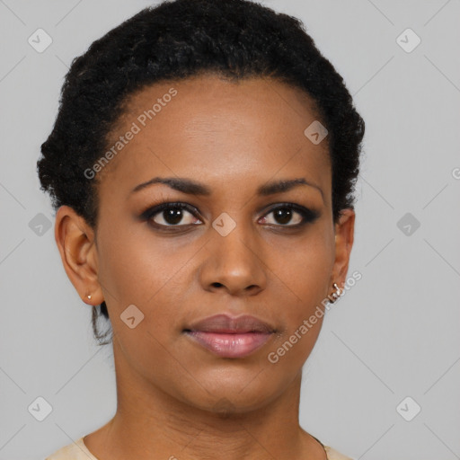 Neutral black young-adult female with short  brown hair and brown eyes