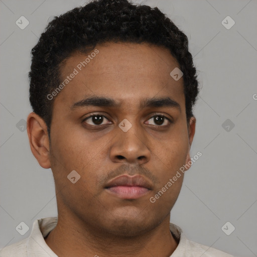 Neutral black young-adult male with short  brown hair and brown eyes