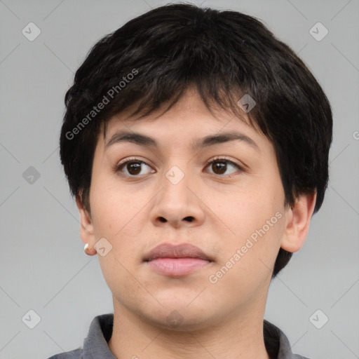 Neutral asian young-adult male with short  brown hair and brown eyes