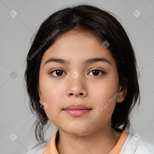 Neutral white child female with medium  brown hair and brown eyes