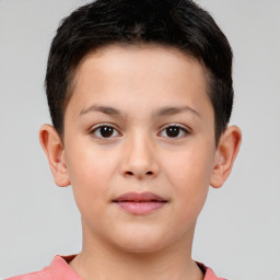Joyful white child male with short  brown hair and brown eyes