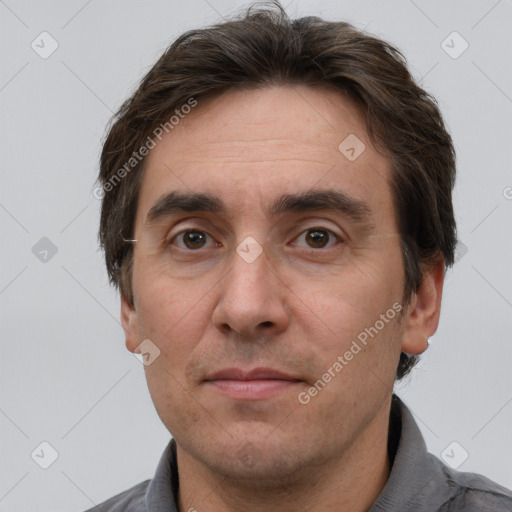 Neutral white adult male with short  brown hair and brown eyes