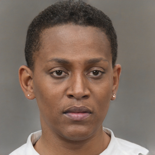Neutral black young-adult male with short  brown hair and brown eyes