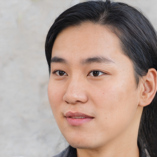 Neutral asian young-adult male with medium  black hair and brown eyes