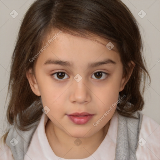 Neutral white child female with medium  brown hair and brown eyes