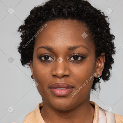 Neutral black young-adult female with short  brown hair and brown eyes