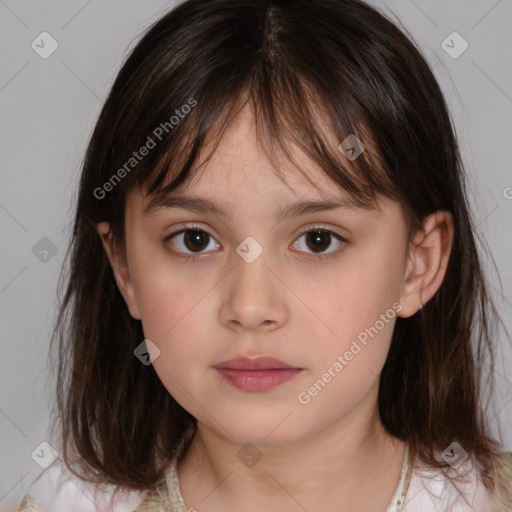 Neutral white child female with medium  brown hair and brown eyes