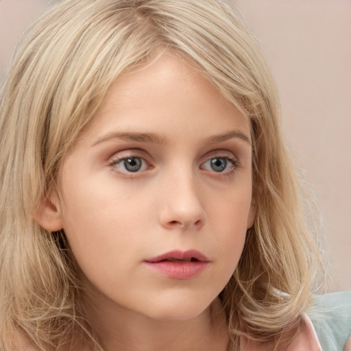 Neutral white child female with long  brown hair and brown eyes