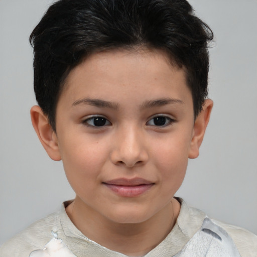 Joyful asian child female with short  brown hair and brown eyes