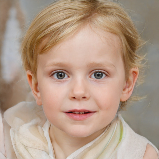 Neutral white child female with medium  brown hair and blue eyes