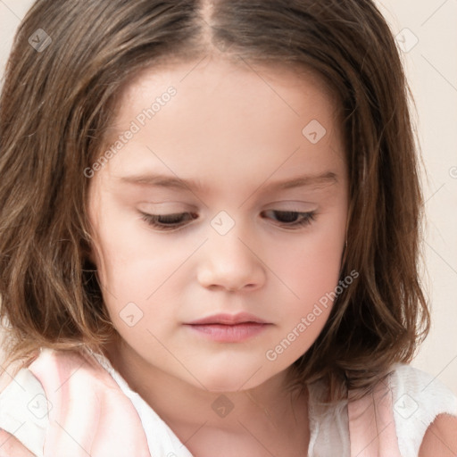 Neutral white child female with medium  brown hair and brown eyes