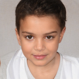 Joyful white child female with short  brown hair and brown eyes