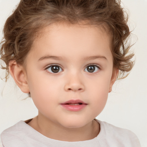 Neutral white child female with short  brown hair and brown eyes