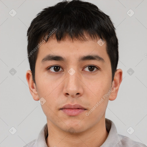 Neutral asian young-adult male with short  brown hair and brown eyes