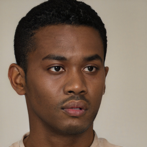 Neutral black young-adult male with short  brown hair and brown eyes