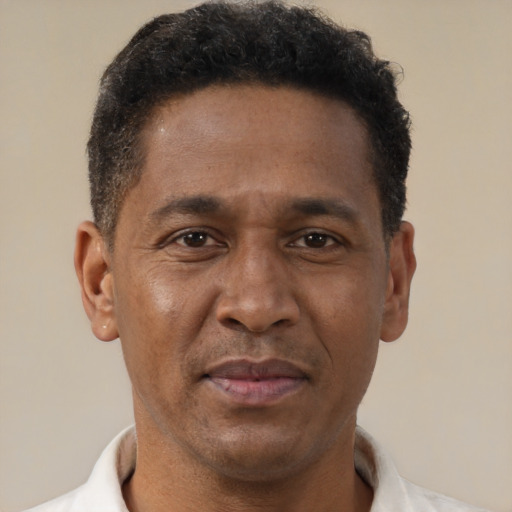 Neutral latino adult male with short  brown hair and brown eyes