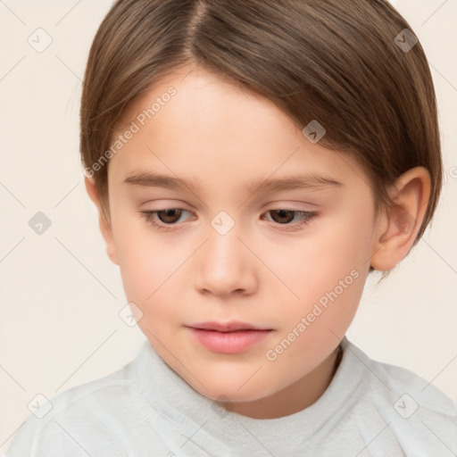 Neutral white child female with short  brown hair and brown eyes