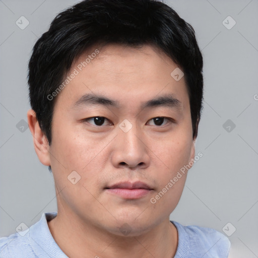 Neutral asian young-adult male with short  brown hair and brown eyes