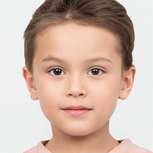 Neutral white child female with short  brown hair and brown eyes