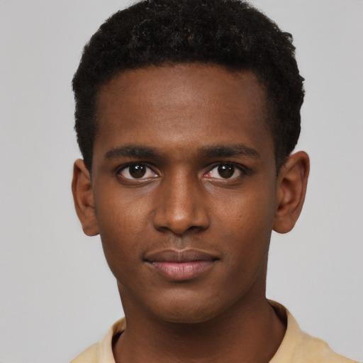 Neutral black young-adult male with short  brown hair and brown eyes