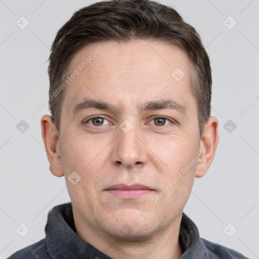 Neutral white adult male with short  brown hair and brown eyes