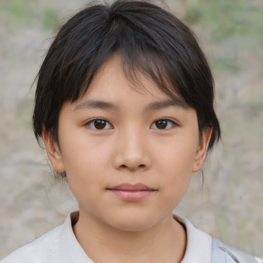 Neutral asian child female with medium  brown hair and brown eyes