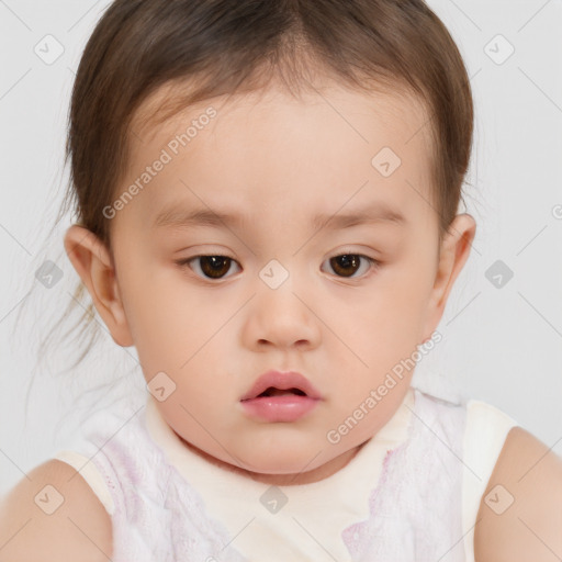 Neutral white child female with short  brown hair and brown eyes