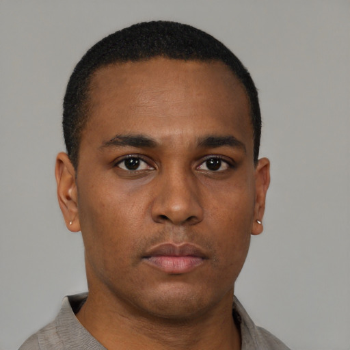 Neutral black young-adult male with short  brown hair and brown eyes