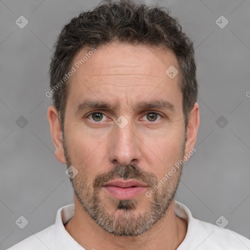 Neutral white adult male with short  brown hair and brown eyes