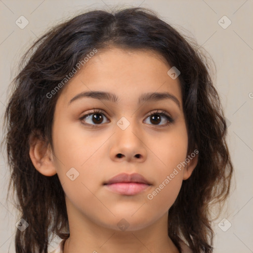 Neutral latino young-adult female with medium  brown hair and brown eyes