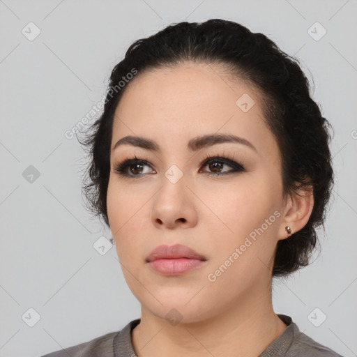 Neutral asian young-adult female with medium  black hair and brown eyes