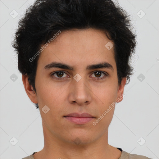 Neutral asian young-adult male with short  brown hair and brown eyes