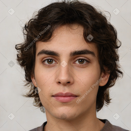 Neutral white young-adult male with medium  brown hair and brown eyes