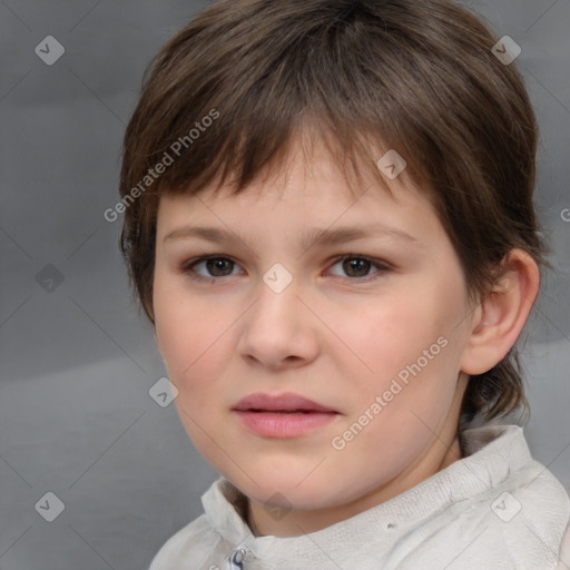 Neutral white young-adult female with short  brown hair and brown eyes