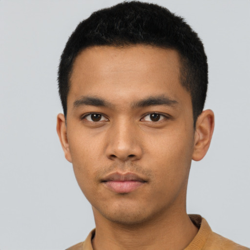 Neutral asian young-adult male with short  black hair and brown eyes