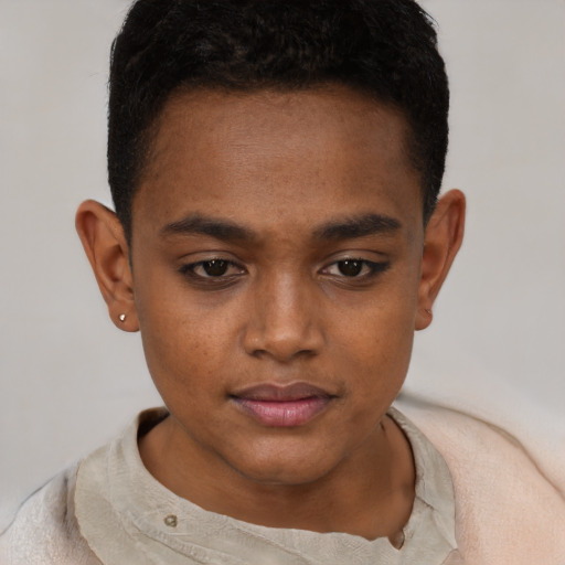 Neutral black young-adult male with short  brown hair and brown eyes