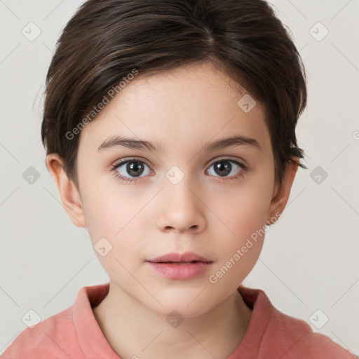 Neutral white child female with short  brown hair and brown eyes