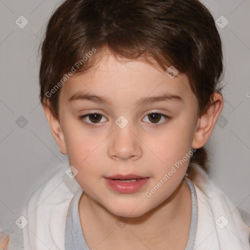 Neutral white child female with short  brown hair and brown eyes