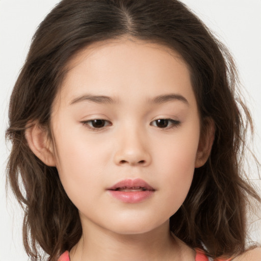 Neutral white child female with long  brown hair and brown eyes