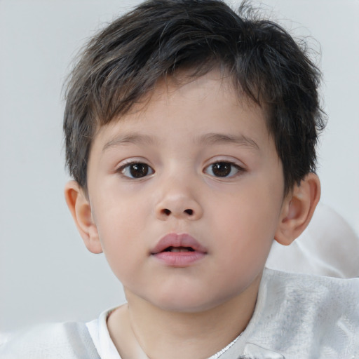 Neutral asian child male with short  brown hair and brown eyes