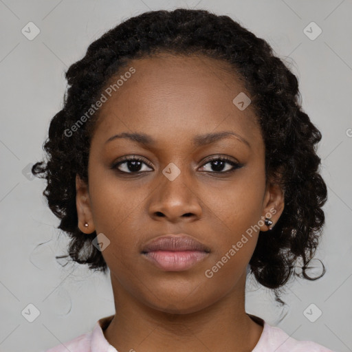 Neutral black young-adult female with medium  black hair and brown eyes