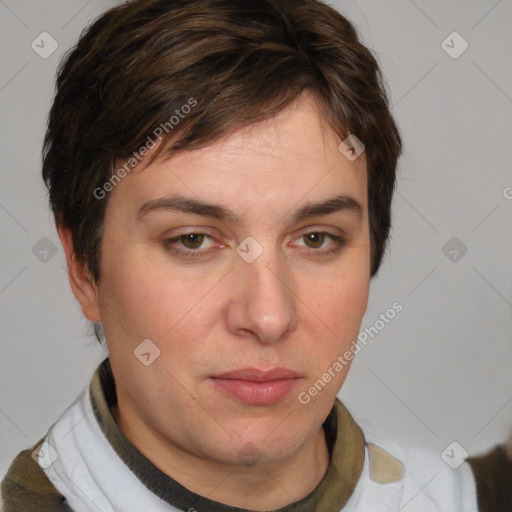 Neutral white young-adult male with medium  brown hair and brown eyes